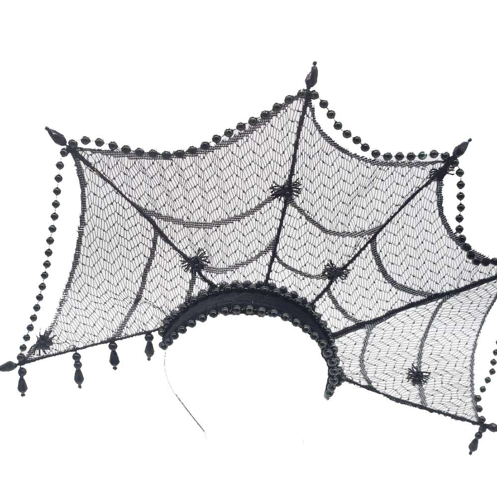 halloween headdress with spiderweb and beads